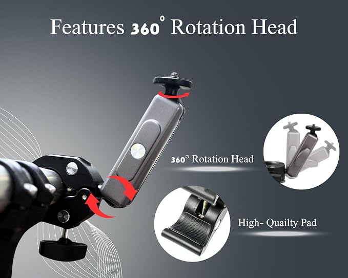 Motorcycle Camera Mount Camera Clamp Mount with Ballhead and Extension Pole Compatible with Canon, Nikon, DSLR Gopro for Desk Tripod Tube Crossbar Gimbal Rods Bike - Image 3