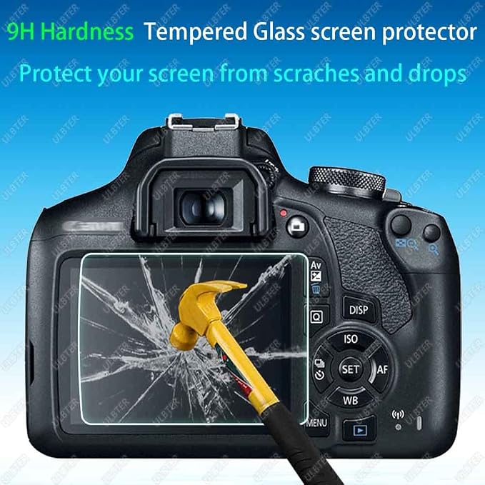 ULBTER Screen Protector for Canon EOS Rebel T7 T6 T5 2000D Camera [3+2Pack] | 3 PCS Tempered Glass Flim & 2 Hot Shoe Cover 0.3mm 9H Hardness Anti-Scrach Anti-Fingerprint Anti-Bubble - Image 3