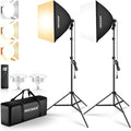 NEEWER 2Pcs 24"x24" 900W Equivalent Softbox Lighting Kit with Tripod Stands, 45W Bi Color 2.4G LED Bulbs, Remote, 10 Channels 2900K-7000K 1400lx/m CRI95, Photography Continuous Lighting Kit, NK103 by Neewer