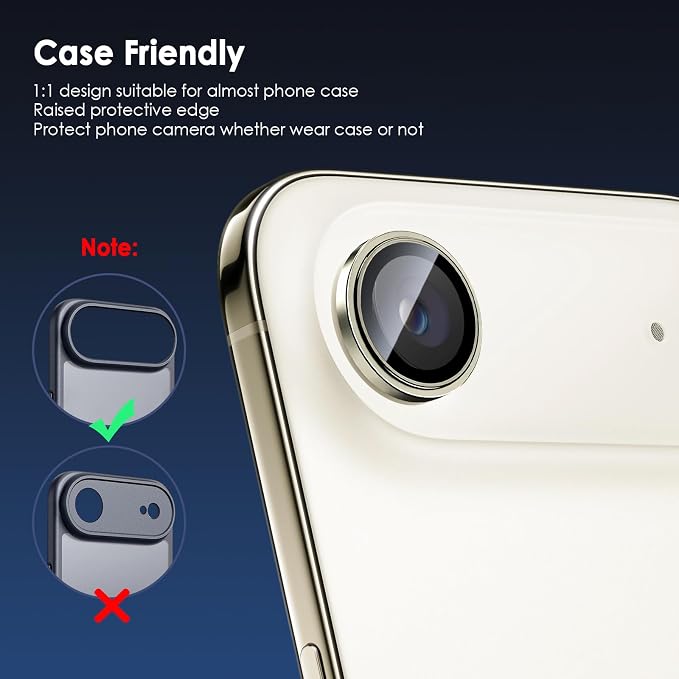 TENOC Camera Lens Protector for iPhone Air, 9H Tempered Glass Camera Screen Cover, Gold Metal Individual Ring - Image 4