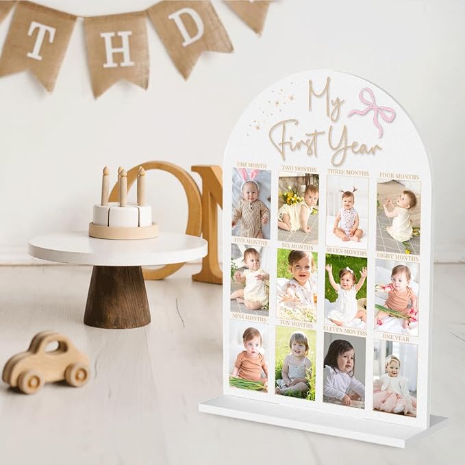 My First Year Photo Board Baby Milestone Signs One Year of Baby Photo Board, Best Babies Keepsake 10x14 Inches Acrylic Sign Decor Fits 2" x 3" Photo A20 - Image 5