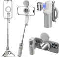 AMAZEAR Phone Camera Grip with Selfie Stick Tripod, Cellphone Accessories with Detachable Wireless Shutter Button for iPhone 16 17 Pro Max, Comfort Ergonomic Phone Handle Holder, White with Light by YourProPhotoGear