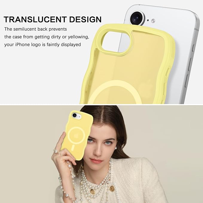 BENTOBEN Magnetic for iPhone 17e Case,Cute Wavy Frame [Compatible with MagSafe] Translucent Matte Anti-Slip Bumper Women Girls Boys Men Shockproof Drop Protective Phone Cover for iPhone 17e,Yellow - Image 4