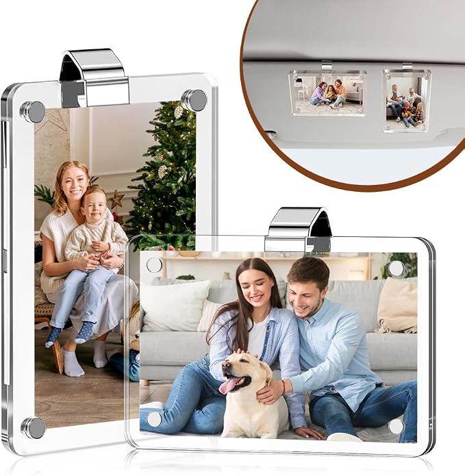 2PCS Car Visor Photo Holder - Personalized Picture Frame for Family/Personal Photos, Universal Sun Visor Clip Accessories, Car Picture Frame Car Accessories (2.36"x3.54") - Image 2
