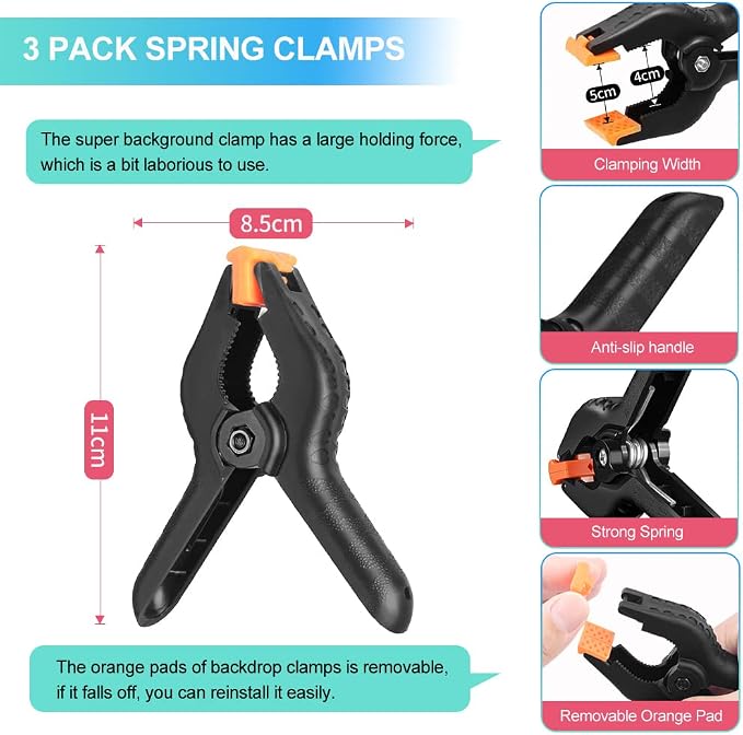Green Screen Backdrop with Stand for Streaming, 6.5X 10ft (WxH) Protable Green Screen with 6.3 x 6.5 ft Stand kit, Greenscreen Background with Stand Carrying Bag 5 Spring Clamps - Image 7