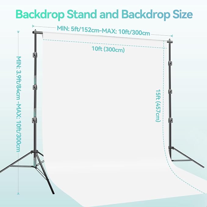 EMART Heavy Duty Photo Backdrop Stand Kit 10 x 10 FT with White Backdrop | Background Stand Backdrop-White, 6Clamps, 2Sandbags for Photography Studio, Video Recording, Live Stream, Zoom, Portrait, Pet - Image 7