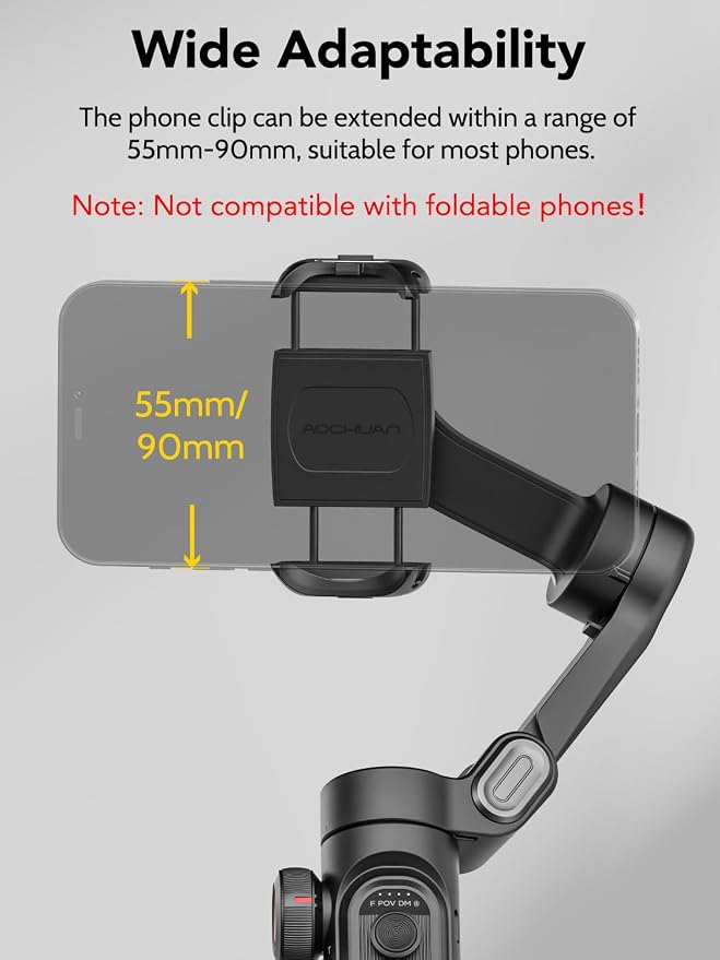 AOCHUAN Smart XE 3-Axis Phone Gimbal Stabilizer for iPhone | Foldable handheld smartphone gimbal w/focus wheel, TikTok, YouTube vlog, video creation, compatible with iPhone&Android - Image 8
