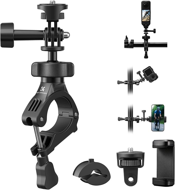 K&F CONCEPT Handlebar Bike Mount, 360° Rotation Camera Clamp Mount | with 1/4" Screw Compatible with Hero 13/12/11/10, Osmo Action 6 5 4 Pro, 360 X5 X4 and Smartphones, MS69 by KFCONCEPT