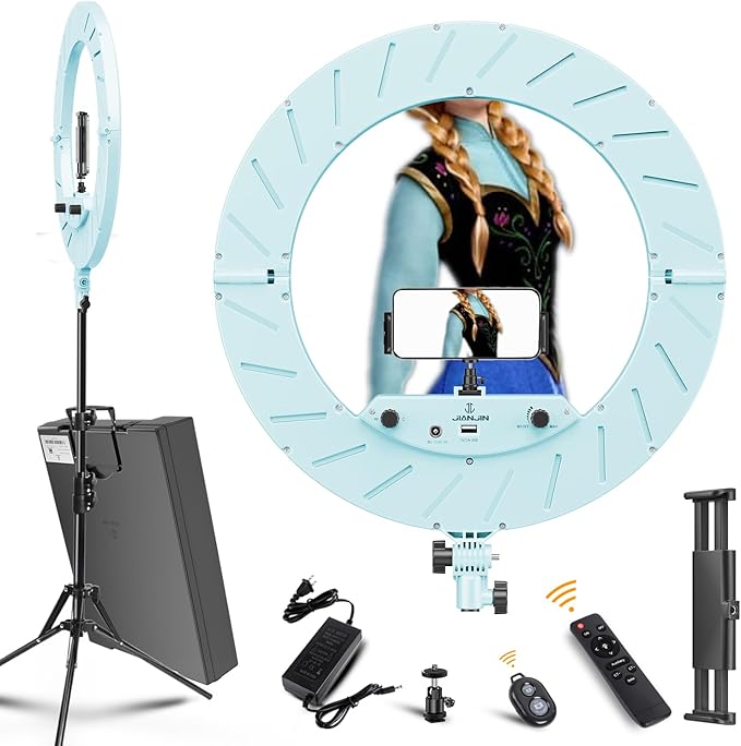 Ring Light 18 INCH Kit,55W6700k Dimmable LED Light, Tripod Stand, Remote Controller,Box for Camera,Smartphone,YouTube,TikTok,Self-Portrait Shooting,CRI95 (Ice Blue (Ice Blue Like A-N-N-E)) by JJJINAJIN18RINGLIGHT