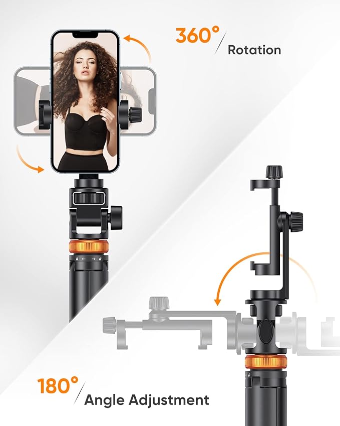 EUCOS 62" Phone Tripod, Tripod for iPhone & Selfie Stick with Remote | Extendable Cell Phone Stand & Ultimate Phone Holder, Solidest Phone Stand Compatible with iPhone/Android - Image 6