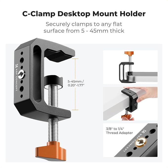 K&F CONCEPT 22" Magic Arm with Desk C-Clamp, Overhead Desk Camera Mount | Long Articulating Friction Boom Arm for Phone, Action Camera, LED Light, Microphone, MS39 - Image 4