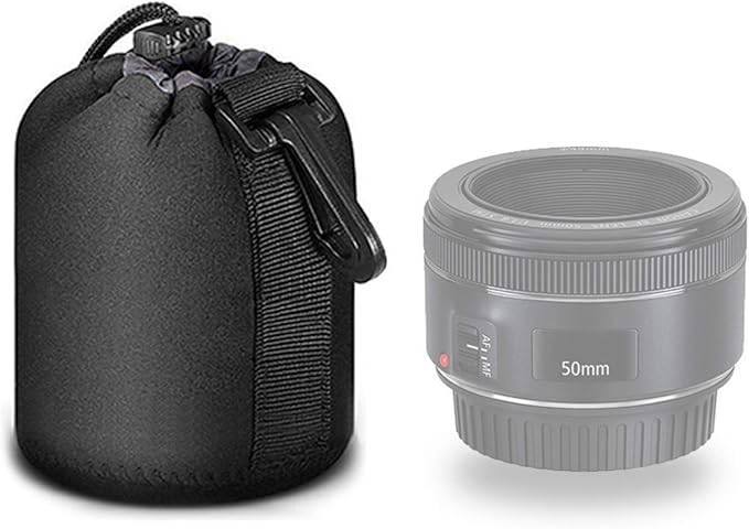 Selens Small Drawstring Lens Pouch Black Neoprene DSLR Camera Lens Bag | Compatible with Sony Olympus Panasonic by Selens