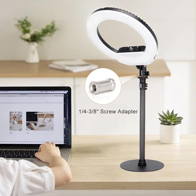 Koolehaoda Round Base Monopod 16"-28" Adjustable Tripod Stand for Desk | Carbon Fiber Tabletop Tripod with 1/4"-3/8" Thread for DSLR Camera Light Webcam for Live Streaming Vlogging, Payload 33lbs - Image 8