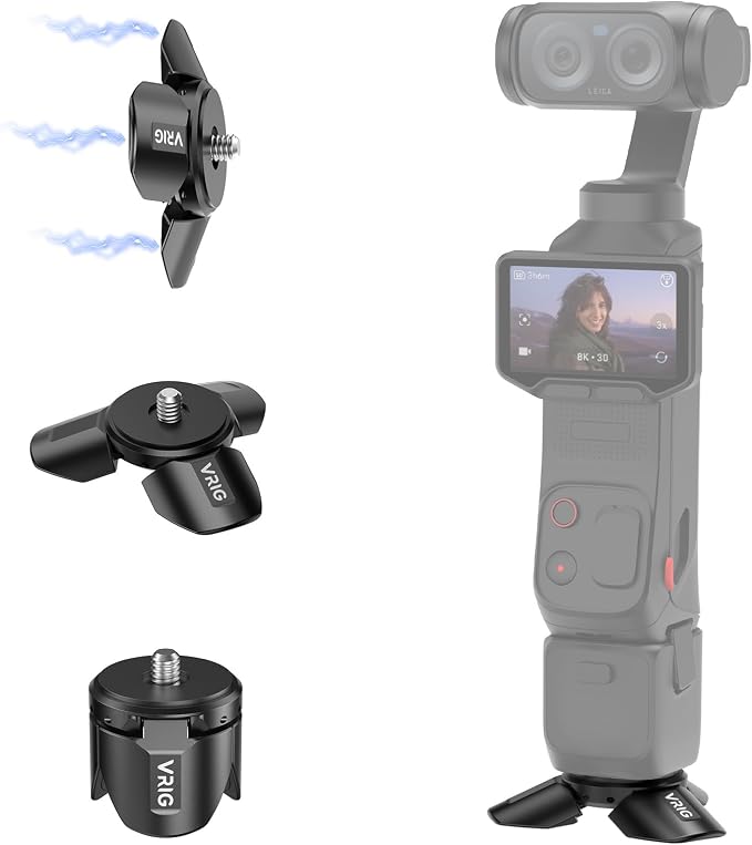 VRIG Magnetic Mini Tripod for DJI OSMO Pocket 4P/4/3 & Insta360 Luna Ultra | Auto-Deploy Aluminum Small Desktop Camera Stand with 1/4" Screw for Insta360 X6/X5/X4,Travel Vlog Action Camera Accessories by VRIG