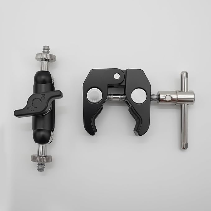 Super Clamp Mount with Dual Ball Head Magic Arm Heavy Duty Plastic Crab Compatible with GoPro, DJI Action 2, Insta360, Canon Nikon Sony Cameras, Field Monitor, LED Light, Microphone, Tube, Tripod - Image 2