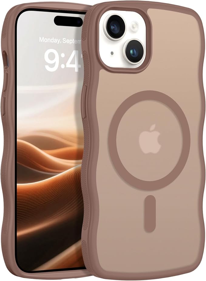 BENTOBEN Magnetic for iPhone 15 Plus/14 Plus Case,Cute Wavy Frame [Compatible with MagSafe] Translucent Matte Women Girls Men Cute Shockproof Phone Cover for iPhone 14 Plus/15 Plus,Desert Titanium by BENTOBEN