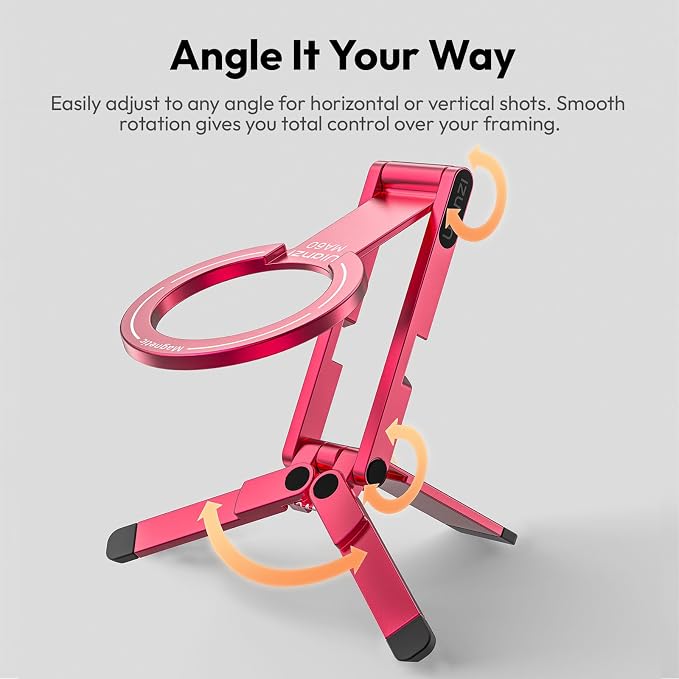 ULANZI MA60 Phone Tripod for Magsafe, Aluminium Mini Phone Stand Red | Pocket Size Cell Phone Stand, Foldable Selfie Stick for iPhone, Strong Magnet Quick Mount for iPhone 16 15 14 13 12 - Image 6
