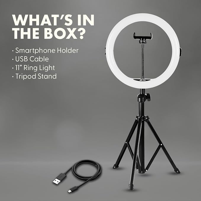 11" Selfie Ring Light with 61" Tripod Stand, LED Ring Light with Phone Holder, Wired Control USB, 10 Brightness Levels, 3 Color Modes, Adjustable for Video Recording, Zoom Meetings, and YouTube - Image 7