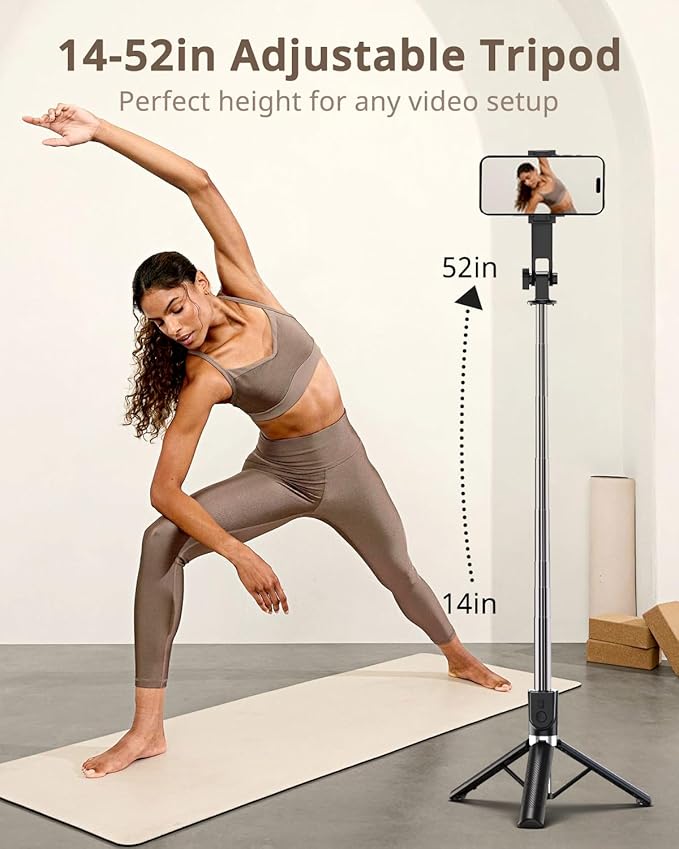UBeesize Selfie Stick Tripod for iPhone and Android, 52'' Extendable Phone Tripod Stand with Remote, Portable Selfie Sticks with Phone Holder for Video Recording & Travel - Image 2
