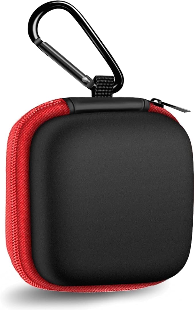 1 Pack Square Earbud Case Storage Bag with Carabiner, Red | Portable EVA Carrying Case, For Wired/Wireless Headphones, SD Card Storage, Camera Chip by MOLOVACase