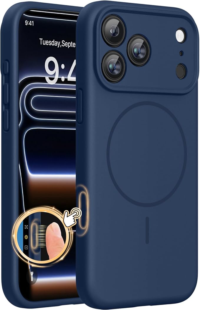 Miracase Magnetic for iPhone 17 Pro Case, Silicone, Dark Blue | Compatible with MagSafe, Soft Microfiber Lining,Shockproof Drop Protection Phone Case for 17 Pro by Miracase