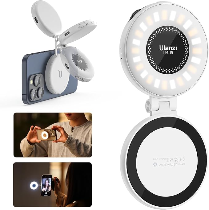 ULANZI Magnetic Selfie Light White, LED Fill Light Compatible with Magsafe, LED Selfie Ring Light Included Sticky Ring for Phones, for Selfies/Photography/TikTok/Zoom Calls/Video Recording by ulanzi