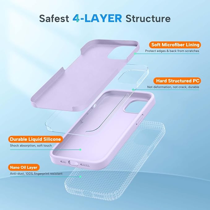 miracase Designed for iPhone 13 Case, [Soft Anti-Scratch Microfiber Lining], Shockproof Liquid Silicone Rubber Phone Case Cover for 13 6.1 inch, Light Purple | Soft Anti-Scratch Microfiber Lining, Premium Silicone Cover Shockproof Drop Protection Phone... - Image 3