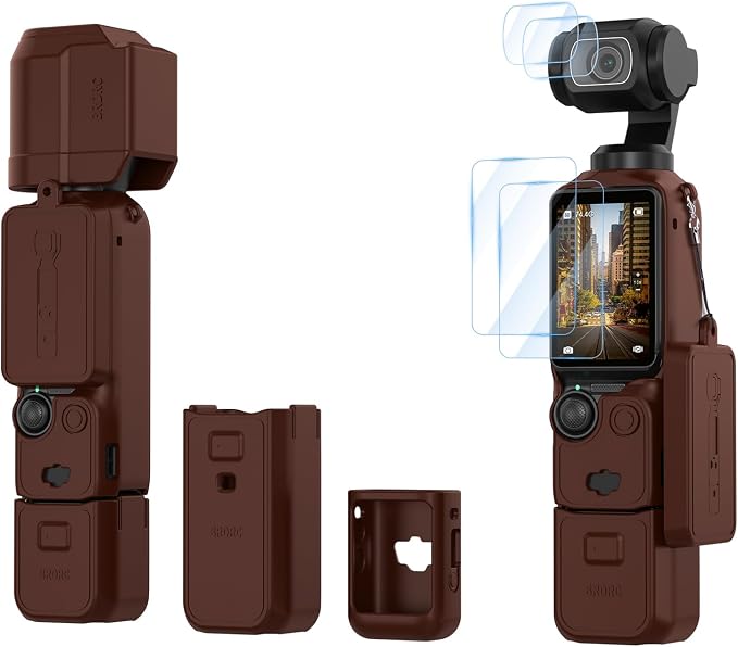BRDRC Pocket 3 Silicone Cover, For Xtra Muse Protective Case Lens Protector Scratch-Resistant Sleeve Skin Compatible with DJI OSMO Pocket 3 Creator Combo/Xtra Muse Accessories (Brown) by BRDRC