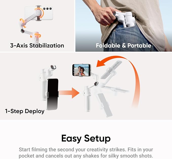 Insta360 Flow 2 Plus AI Tracker Bundle White - Foldable Phone Gimbal, AI Tracking with Any App, Multi-Person Tracking, Built-in Tripod/Selfie Stick, Remote Control, Smartphone Stabilizer, Travel - Image 7