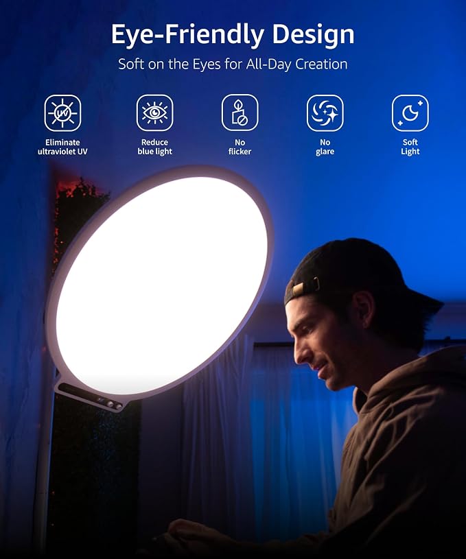 amaran Verge Max LED Video Light,60W Bi-Color Panel Light Charcoal | 22in Circular Edge-lit APP Control Desk Clamp Stand Dimmable Desk Light for Home Office, Gaming, Podcast, Live Streaming - Image 4