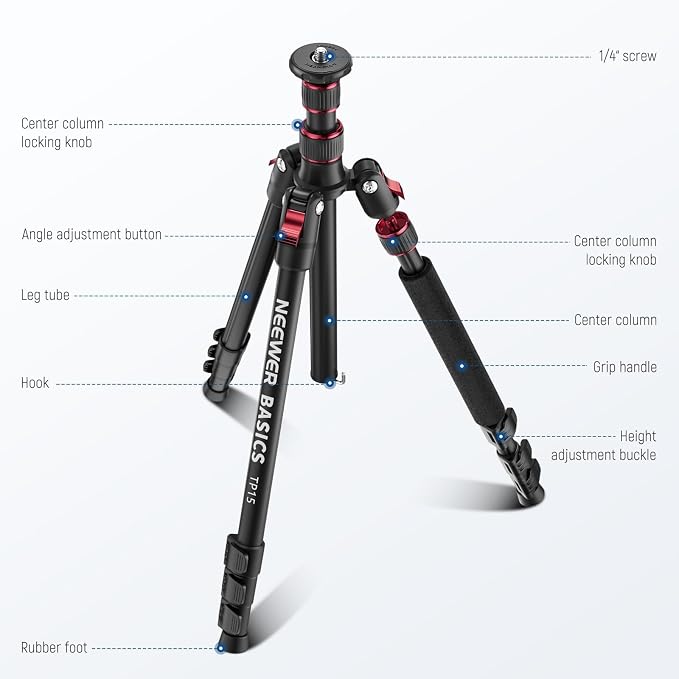 NEEWER Basics TP15 Camera Tripod Monopod, 68" Metal Heavy Duty Portable Travel DSLR Cell Phone Stand with Cellphone Holder Mount Compatible with iPhone Filming Video Recording, Ball Head Not Included - Image 8