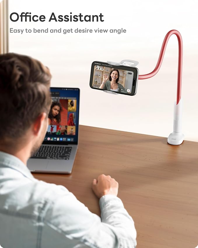 SAIJI Gooseneck Phone Stand for Bed, Lazy Bracket Cell Phone Holder Long Arm Clip Clamp Mount for Filming, Compatible with 4-7'' Mobile Cell Phone Stand Document Camera Nintendo Switch (Rose Gold) - Image 4
