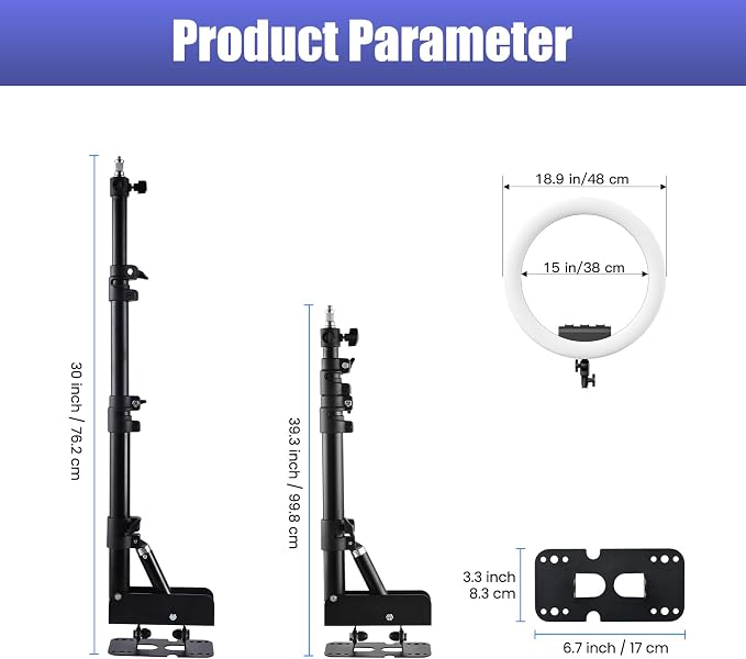 Ring Light Wall Mount with Phone Holder 19'', 45.7" Triangle Boom Arm | Rotatable Wall Mounted Light Stand for Photography Lighting Studio, Live Streaming, Salon, Barber Light, Beauty Tattoo Light - Image 7