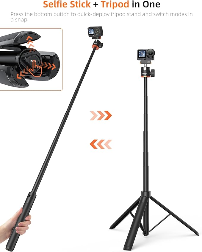 55'' Osmo Action Portable Floor Tripod Stand for DJI Action 6/Osmo Nano | 2-in-1 Long Selfie-Stick, Extendable Handle Grip w 360° Ball Head, Travel Vlogging Accessories for Hiking/Video Recording - Image 3