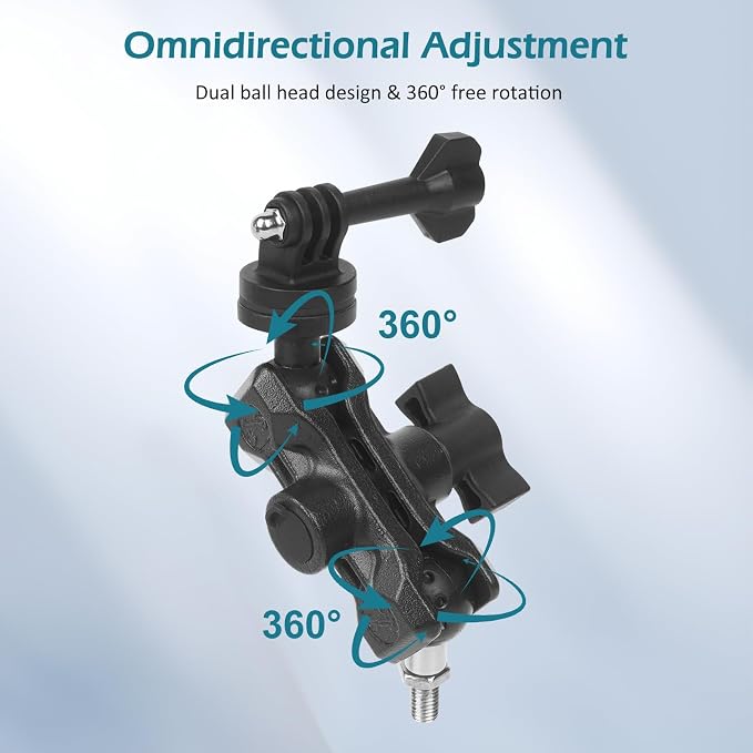 Camera Mount with 360°Dual Ball Head, Motorcycle Handlebar Mounting Bundle Kit for lnsta360 X5/X4/X3/ Gopr0//LED Light, 1/4"-20 & Tripod Adapter, Action Camera Mount Adapter for M8 Hole Base,75018 - Image 6