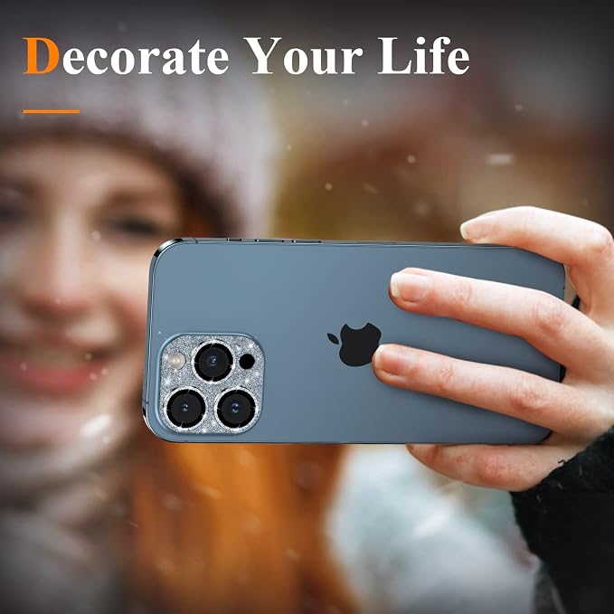 YWXTW for iPhone 13 Pro/iPhone 13 Pro Max Camera Lens Protector, [4TH Gen New Bling Design] Glitter Shiny Diamond Metal Ring Tempered Glass Back Camera Screen Protector Lens Cover - Image 6