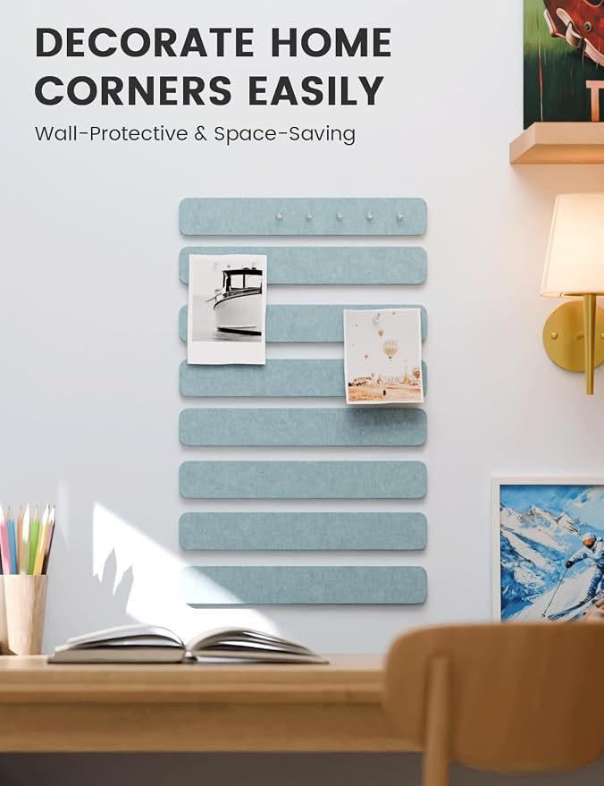 Fluxynara 13" x 2" Felt Wall Panels, Teal Blue | 8-Pack Includes 50 Push Pins and Adhesive Tabs for Photos, Notes and Decor in Bedroom Doors, Home Office or Studios - Image 4