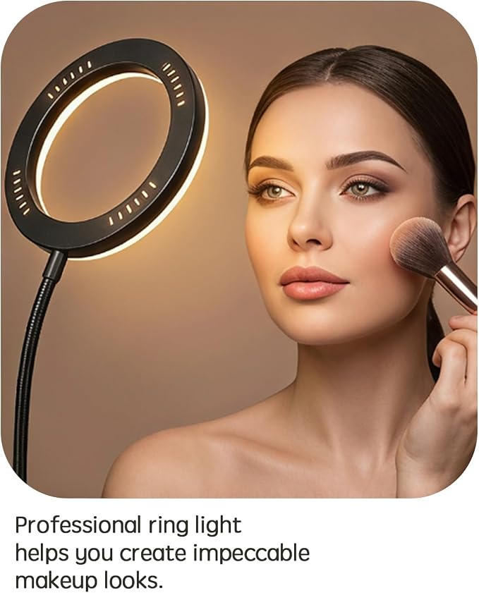 Desk Lamp, Ring Light for Laptop Desk Clip On, LED Reading Light with Clamp, Silicone Flexible Arm Book Light, Video Conference Lighting with Stand for Phone/Zoom Meeting/Video Call/Recording - Image 5