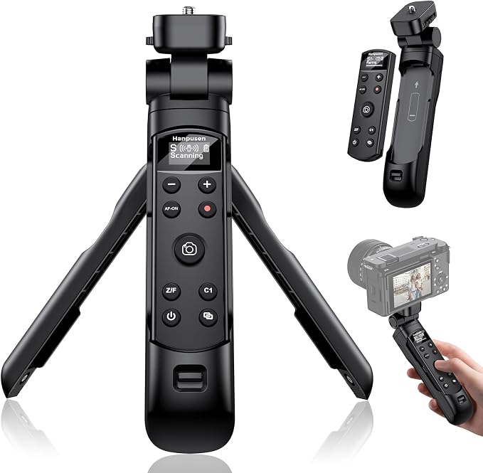 for Sony Tripod Wireless Shooting Grip with Shutter Release - Mini-Tripod with Rechargeable Remote Control for ZV-E10/ZV-E1/ZV-1/ZV-1F/RX100 VII/RX0 II/A6700/A6400/A6600/A7 III/FX3/FX30 - for Vlogging by HANPUSEN