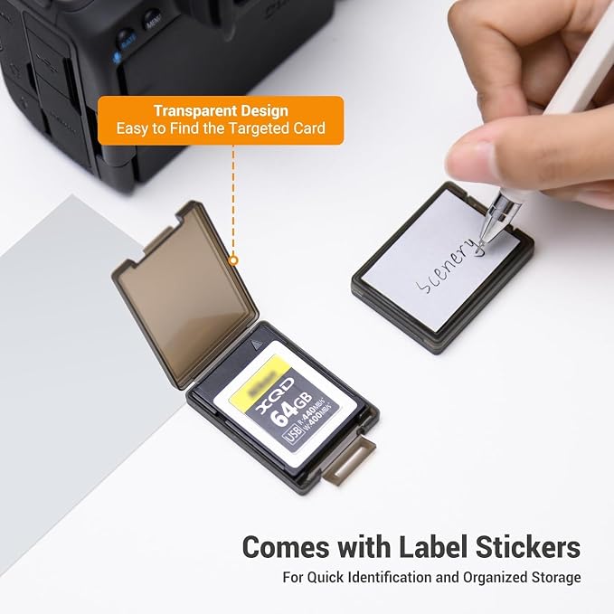 12 Pcs CFexpress Type-B/XQD Card Holders Storage Cases with Label Stickers | 12 Pcs independent cases, specially for CFexpress Type-B/XQD cards, dustproof anti-scratch protection, adhesive Label - Image 2