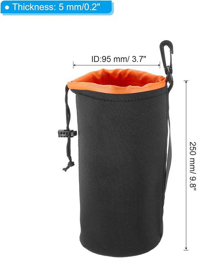 PATIKIL Camera Lens Bag, 2 Pcs 3.7" ID x 9.8" H Drawstring Lens Pouch with Thick Protective Neoprene, Lens Case for DSLR Camera Lens, Water Coffee Cups Black, Orange - Image 2