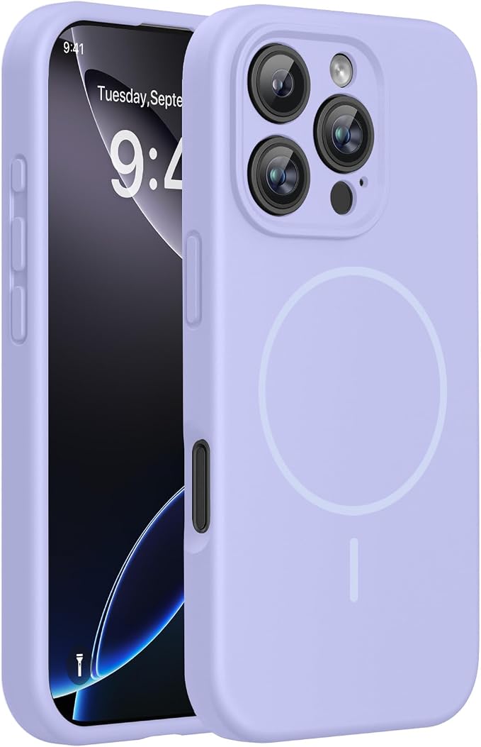 miracase Magnetic for iPhone 16 Pro Max Case, [Soft Anti-Scratch Microfiber Lining], Compatible with MagSafe, Liquid Silicone Case Shockproof Drop Protection Phone Case for 16 ProMax,Light Purple | Compatible with MagSafe, Soft Microfiber Lining, Premi... by Miracase