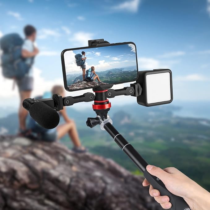 ChromLives Cold Shoe Mount Adapter with Phone Clip,Rotatable Dual Cold Shoe Extension Bracket Hot Shoe Mount Adapter for Led Light/Microphone - Image 3