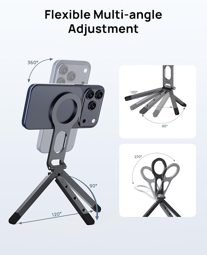 Magnetic Phone Tripod Stand for iPhone - Strong Magnet Foldable Cell Phone Stand for Vlog, Gym, Travel Essentials, Mini Tripod Phone Stand Compatible with iPhone 17 16 15 14 13 12 Series - Image 2