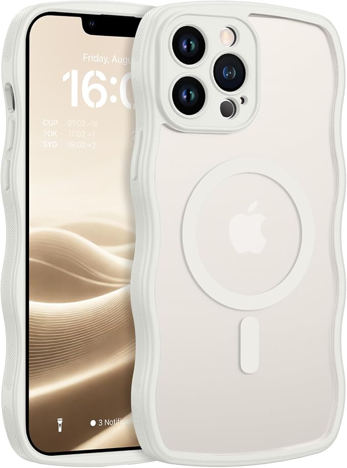 BENTOBEN Magnetic for iPhone 13 Pro Max Case, Cute Wavy [Full Camera Protection][Compatible with MagSafe] Matte Anti-Slip Bumper Women Girls Boys Protective Cover for 13 ProMax 6.7", Grey White by BENTOBEN