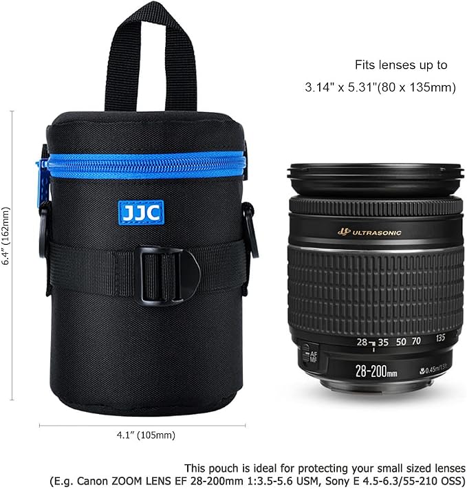 JJC Deluxe Lens Case Pouch Bag for Camera Lens Below 3.1" x 5.3"(D x L) | for Canon EF-S 17-55mm, EF 35mm f2, RF 85mm f2 Macro, Nikon AF-S 18-200mm/18-105mm/18-300mm/55-200mm Lens & More - Image 3