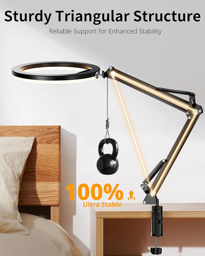 UBeesize 12’’ Overhead Ring Light for Desk with Phone Mount, LED Selfie Light with Adjustable Arm & Clamp, Dimmable Lighting for Video Recording, Zoom, Live Streaming, TikTok, YouTube - Image 6