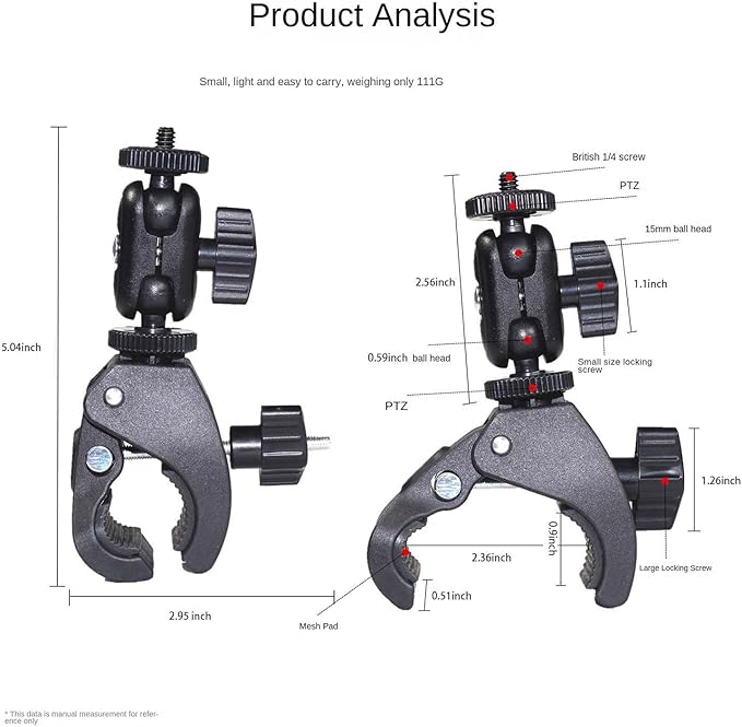 Bike Handlebar Camera Mount with 1/4" Screw Camera Clamp,Adapter for Gopro for Hero for DJI Osmo for Insta360 X5 X4 X3 X2 Motorcycle Bicycle Action Cam Dash GPS Field Monitor Lights - Image 2