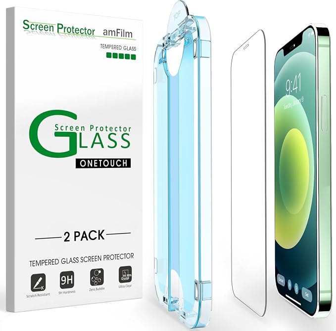 amFiIm OneTouch for iPhone 12 Mini Screen Protector 5.4" Tempered Glass | Auto-Alignment, 30s Install, Bubble Free, 9H Hardness, Scratch & Drop Protection, HD Clear, Case Friendly, 2 Pack (12M-5.4'') by amFilm
