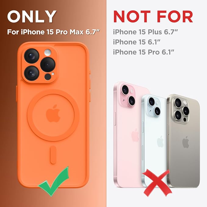CAPRARO for iPhone 15 Pro Max Case, Compatible with MagSafe | Upgraded [Full Camera Protection] Shockproof Protective Slim Translucent Matte Magnetic Phone Case 6.7'', Orange Yellow - Image 2